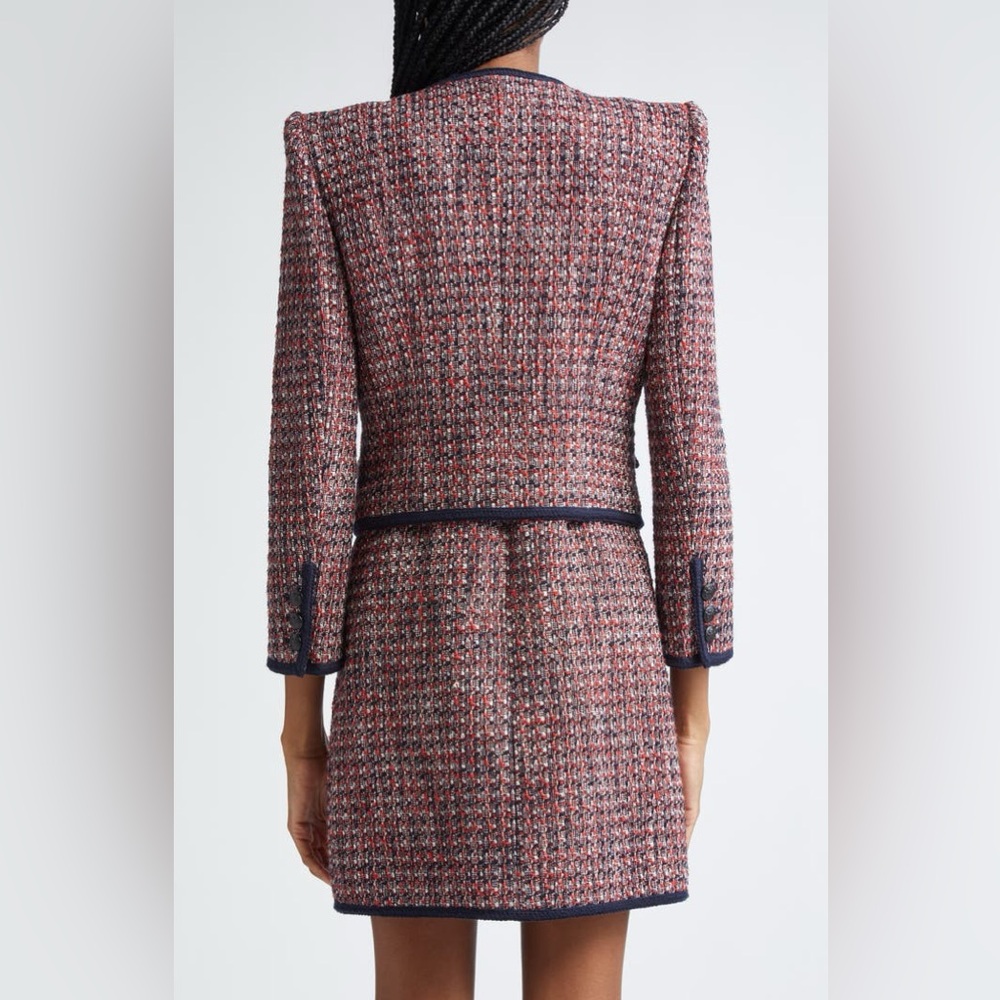 NWT Veronica Beard Ceres Metallic Cotton Blend Tweed Jacket in Size 12 Red /Navy - Picture 4 of 16